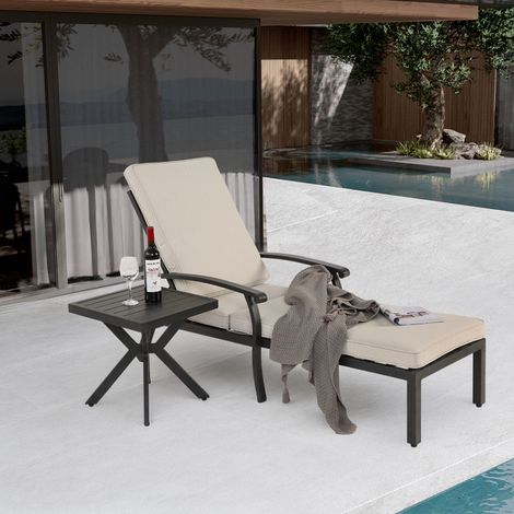 Gartenliege Verstellbar mit 5 Positionen und Kissen, Gestell mit Kreuzgeflecht, Aluminium Beige