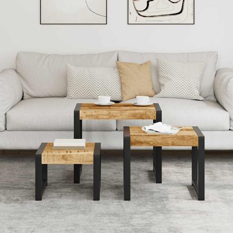 3er Set Beistelltische aus massivem Mangoholz