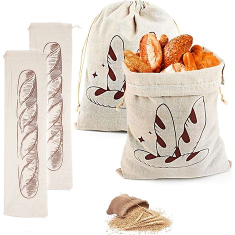 Bolsa de lona beige para guardar baguettes (paquete de 2 panes + paquete de 2 baguettes)