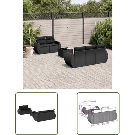 The Living Store Salon de jardin 6 pcs avec coussins noir résine tressée - Ensemble Salon De Jardin - Meuble De Jardin - Salon De Jardin Design - Mobilier De Jardin - Fauteuil De Jardin (1/3)