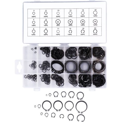 Lot de 300 clips ressorts, circlips d'arrêt en acier, kit de fixation pour machines et véhicules (1/5)
