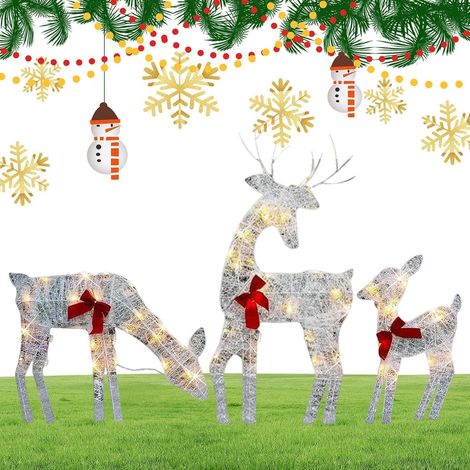 Décorations de Noël lumineuses en forme de cerf - élan en fer avec nœud de (1/5)
