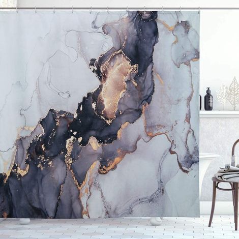 Rideau De Douche - Polyester Imperméable - 91 cm x 183 cm - Bleu Marine - Motif Marbre Abstrait - 1 Pièce (1/5)