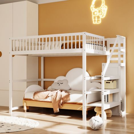 Letto a soppalco 140x200 con scala e armadio OKMYHOME (1/5)
