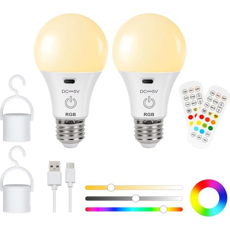 ampoules rechargeables intelligentes RVB à changement de couleur LED E27 intensité variable Lot de 2 (1/5)