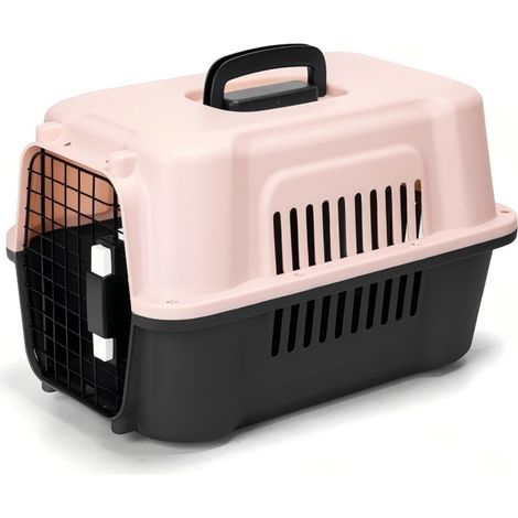 Cage de transport bicolore pour animaux de compagnie avec plateau hygiénique, ventilée et résistante. (1/2)