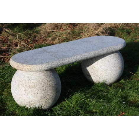 Grey Granite Ball Leged Bench - 40cm Dia Legs - 120 x 40cm Top