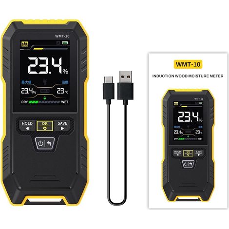 WMT-10 Medidor de Humedad de Madera,Detector De Humedad En Paredes Medidor de Humedad Medidor Humedad Madera,Admite Ahorro y Registro de Datos (1/5)