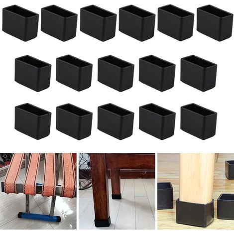 Set di 16 tappi in silicone nero, 15x30 mm, rettangolari, per gambe di sedie e tavoli. (1/5)