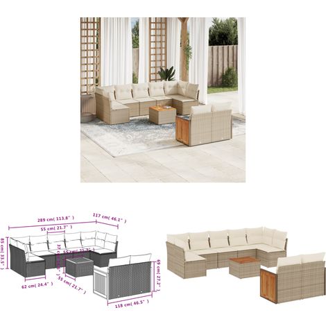 10-tlg. Garten-Sofagarnitur mit Kissen Beige Poly Rattan - Gartenmöbel Set - PE-Rattan Möbel - Outdoor Lounge - Esstisch - Sofasatz - Home & Living (1/3)