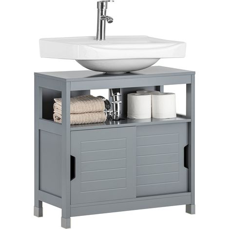 Mueble para Debajo del Lavabo Armario de Baño de Suelo 1 Estante y 2 Puertas Correderas 60 x 30 x 61 cm FRG128-SG SoBuy ES