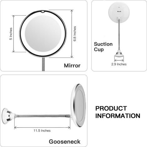 Miroir de Maquillage Grossissant x10 avec LED, Miroir de Beauté Pivotable 360°, pour Table, Salle de Bain et Voyage (1/5)