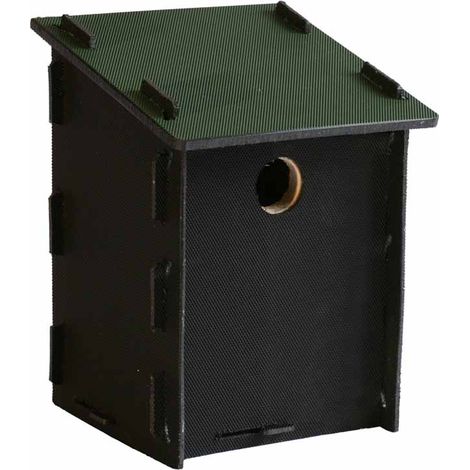 Eco Small Bird Box with 28mm Hole - Recycled LDPE Plastic/Wood - L17 x W17 x H26 cm