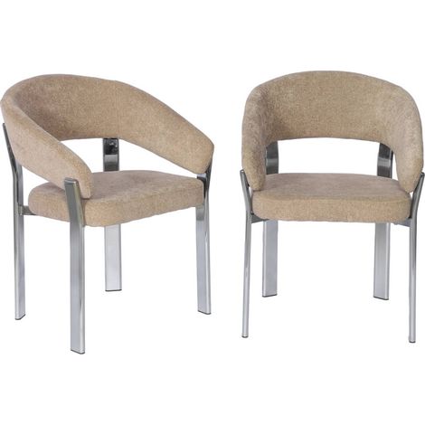sweeek - 2er-Set Vintage-Sessel aus verchromten Stahl mit strukturiertem Bezug, Strukturierter Stoff, Verchromt (1/5)