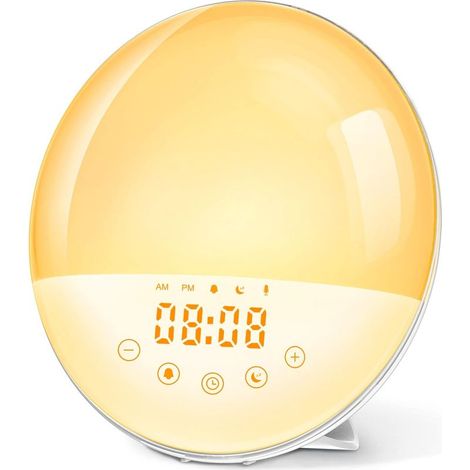 Eveil Lumière LED Lampe de Chevet Fonction d'Enregistrement Réveil Lumière 30 Niveaux de Luminosité Simulateur d'Aube et Crépuscule Lampe Réveil avec 8 Sons Naturels Fonction Snooze 7 Couleurs-Fei Yu (1/5)