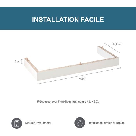 Geberit – Rehausse 8cm pour coffrage/habillage Lineo – Meuble d'habillage pour bâti-support WC suspendu – Finition laquée blanche – Installation rapide pour PMR (1/3)
