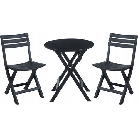 Ensemble de mobilier de jardin pliable pour balcon/terrasse, noir, comprenant 2 chaises et 1 table. (1/5)