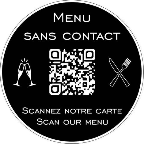 Menu sans contact personnalisé format rond QR Code - Présentation menu hôtel restaurant sans contact - Couleur noir (1/3)