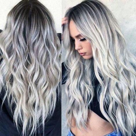 (Dégradé gris)Perruque ondulée Dégradé gris - Cheveux synthétiques - Résistante à la chaleur - Ajustable