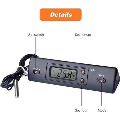 Autothermometer mit LCD-Bildschirm und externer Sonde zur Überwachung der Innen- und Außentemperatur