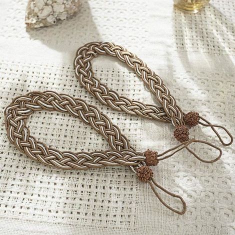 2 elastische Raffhalter, gestrickte Gardinenschnur, natürlich und schlicht geflochtener Gardinenriemen, dekorative Raffhalter, 55 x 2,5 cm (1/4)