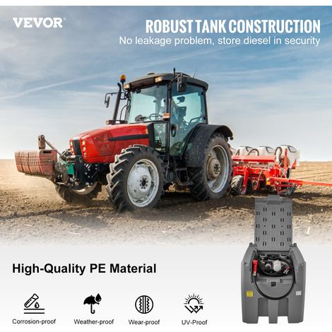 Réservoir Diesel Portable 439 L Cuve de Ravitaillement Polyéthylène Gris avec Pompe Transfert 12 V Jauge de Carburant Tuyau 4 m Bus… (1/5)