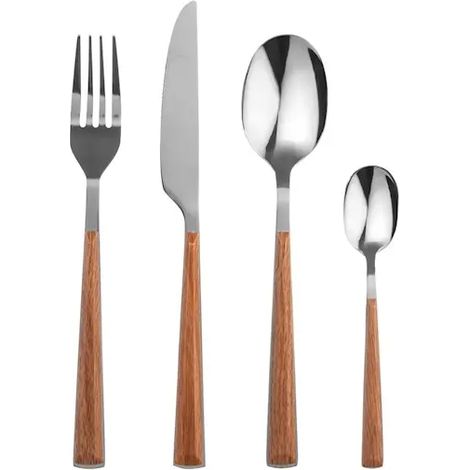 Servizio posate Arbor 24 pezzi in acciaio inox con manici in ABS effetto legno