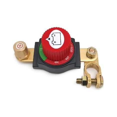 Coupe Batterie, En Laiton Coupe Circuit Batterie, 12v-48v, Isolateur Interrupteur de Batterie pour Voitures, Motos, Caravanes et Yachts (Rouge) (1/5)