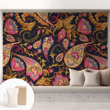 Newroom Tapete Dekorative Vliestapete mit Kleber Modern für Wohnzimmer Schlafzimmer Buntes Paisley 208x146 cm (1/5)