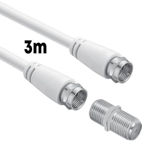 Cavo Sat Coassiale Connettore F su F con Adattatore Femmina-Femmina Incluso Cavo Antenna TV da 3m (1/2)