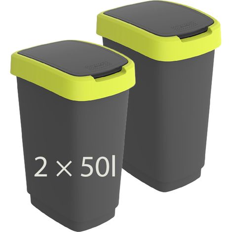 Lot de 2 poubelles cuisine 50 L avec couvercle anthracite/jaune (1/5)