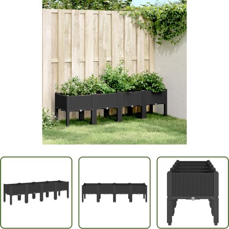 Garten - Pflanzkasten mit Beinen Schwarz 160x40x42 cm PP (1/5)