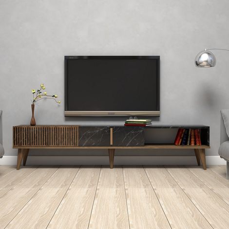 TV-Möbel Milan Walnuss Schwarz Melamin 180x40x35 cm