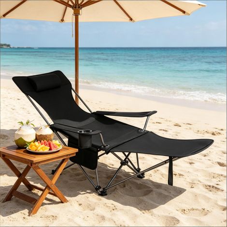 Chaise de pêche pliable ergonomique légère camping randonnée repose-pieds extensible (1/4)
