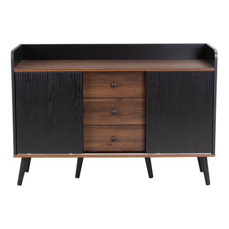 Buffet bois 3 tiroirs, étagères, moderne, 117,5×40×80 cm