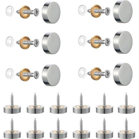 Lote de 20 tornillos de acero inoxidable cepillado con tapas decorativas para espejos, mesas, platos, armarios, paneles de vidrio, plateados, 14 mm (1/3)