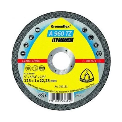 Disque à tronçonner - Diamètre 125 mm - Épaisseur 1 mm - Alésage 22,23 mm - Pour acier et inox - Lot de 25