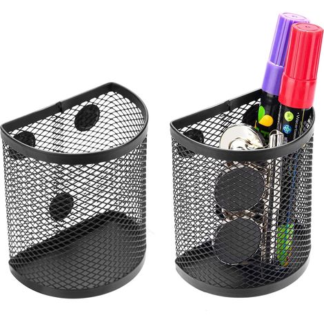 Porte-Crayons - Organisateur Métallique à 2 Compartiments - Fixation Magnétique pour Tableau Blanc ou Bureau - Dimensions 17,8 x 8,5 x 12,4 cm - 1 Pièce