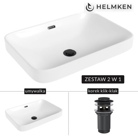 Lavabo da appoggio Helmken 441A52000 (52x36) Bianco + Tappo Click-clack Nero opaco (1/5)