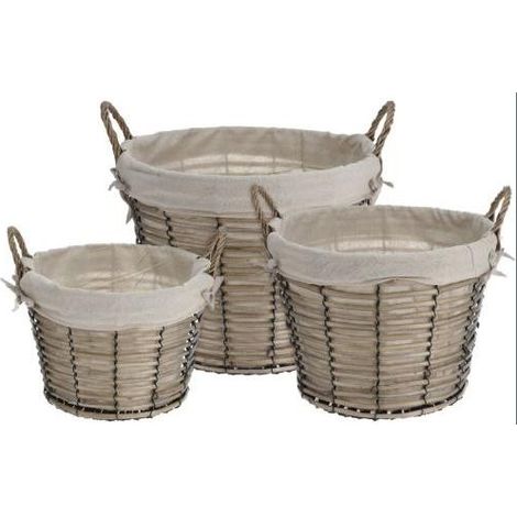 Set 3 Cestas Redondo con Metal y Forro 450000010 KOOPMAN