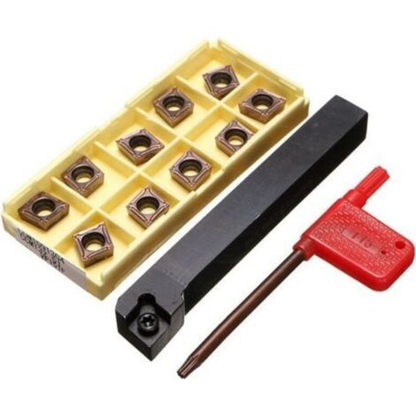 Accessoire pour tour à métaux,Porte-outil de tournage 12x100mm avec 10 plaquettes carbure CCMT09T304-PM et une barre (1/4)
