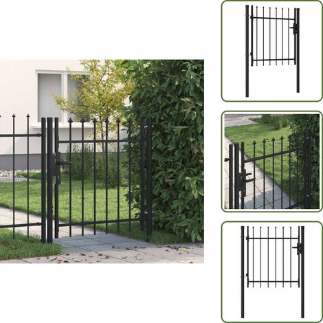 Zauntor Einzelflügel mit Speerspitzen Stahl 1 x 1 m Schwarz - Gartentor - Metalltor - Stahltür - Zaunteil - Einfahrtstor (1/5)