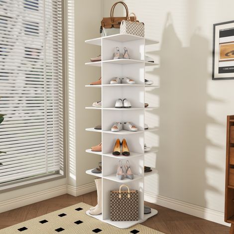 Étagère à chaussures rotative 7 niveaux autoportante pivot 360°, tour rangement socle haut, capacité 28 paires blanc 59,94×59,94×183,9cm (1/5)