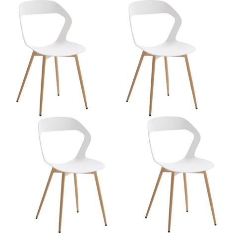 4er Set Esszimmerstühle mit Metallbeinen, Hohlrücken, Weiß + Holz (1/5)