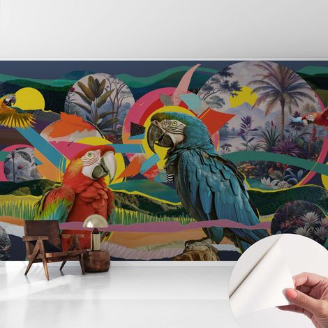 Selbstklebend Tapete - abwaschbar - Raumgestaltung Schlafzimmer Wohnzimmer Tapete Exotische Vögel 416x254 cm (1/5)
