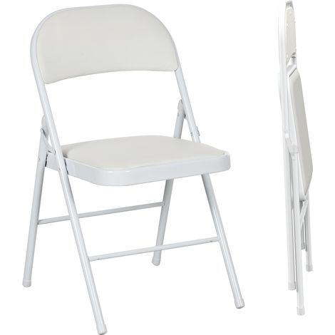 HOMCOM Set 2 Sedie Richiudibili Imbottite in Finta Pelle PU e Metallo, Bianco
