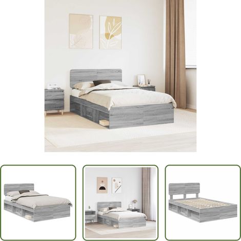 vidaXL Lit en pin - Cadre de lit Gris Sonoma 135 x 190 cm Pin massif (1/5)