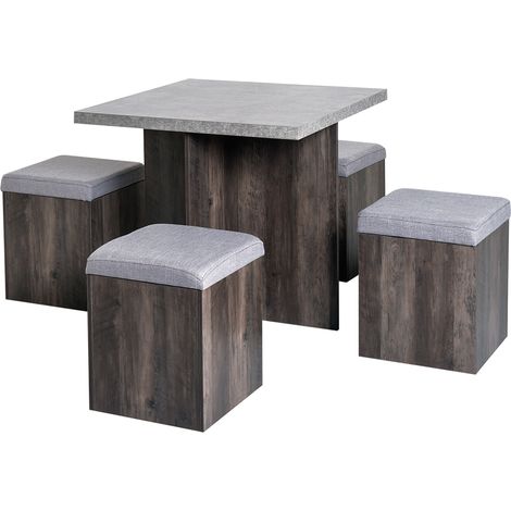 HOMCOM Dining Table w/ 4 Ottomans Seats Kitchen Home Furniture Set Modern Style