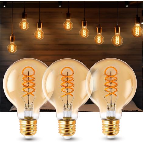 Ampoule LED E27 G80 - Lot de 3 - Verre Ambré - Filament Vintage - 4W 1800K - Décoration Intérieur (1/5)