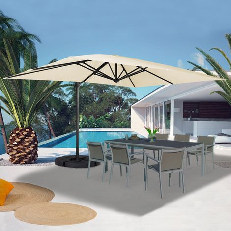 Offset 360 CALVI ecru 3x4 M parasol giratorio con 4 paneles y cubierta